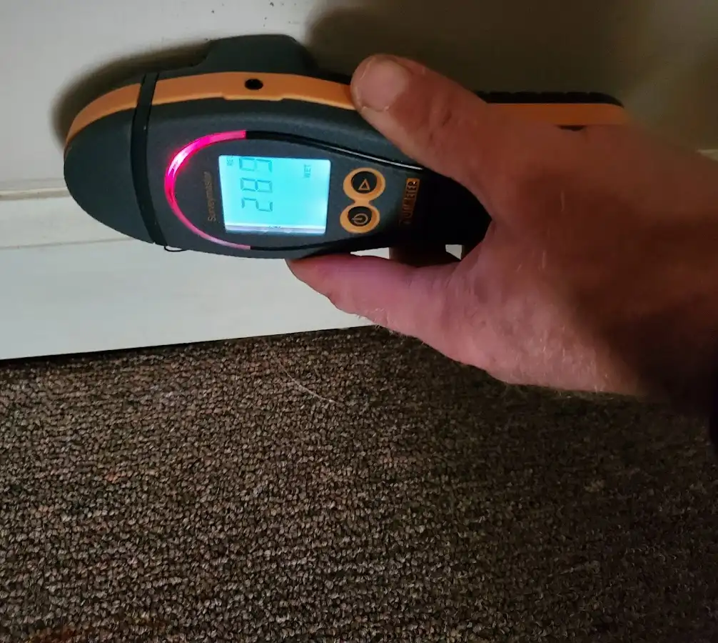 Moisture detection at baseboard during Burst Pipe Cleanup in Rochelle